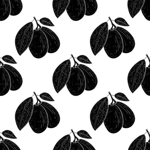 Marula. Fruta. Sin costuras, papel pintado, textura, fondo. Silueta negra . — Vector de stock