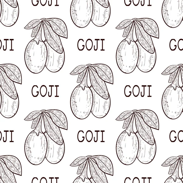 Goji. BES, blad, tekst. Schets. Monofone. Achtergrond, wallpaper, naadloze, textuur. — Stockvector