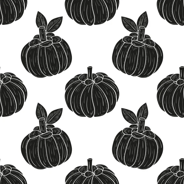 Garcinia. Fetus. Arka plan, duvar kağıdı, sorunsuz, doku. Beyaz arka planda siyah siluet.