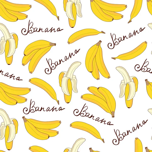 Banane. Hintergrund, Tapete, nahtlos. Skizze. Zeichnung auf weißem Hintergrund. — Stockvektor