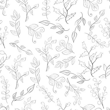 Yaprak, dal. Siyah beyaz görüntü. Arka plan, duvar kağıdı, doku. Sorunsuz. Kroki.