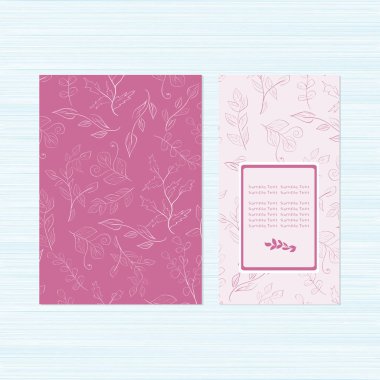 Davet düğün, yıldönümü, tebrikler, teşekkürler. Şablon. Yaprakları ile arka plan. Pembe. Ayarlayın. Zarf ve kartpostal. Kroki.