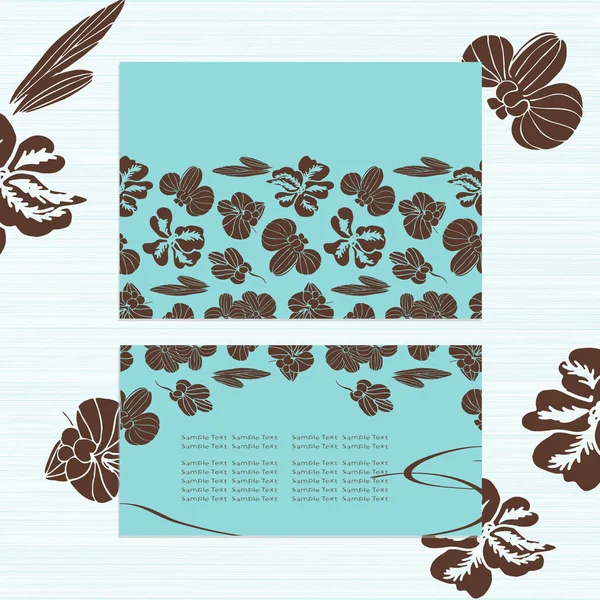 Brune orkideblomster på en azurblå baggrund. Skabelon. Postkort vandret. Tillykke med din bryllupsdag, fødselsdag, Valentinsdag. Nej tak. Bryllupsinvitation, bryllup. Baggrunds tekstur . – Stock-vektor