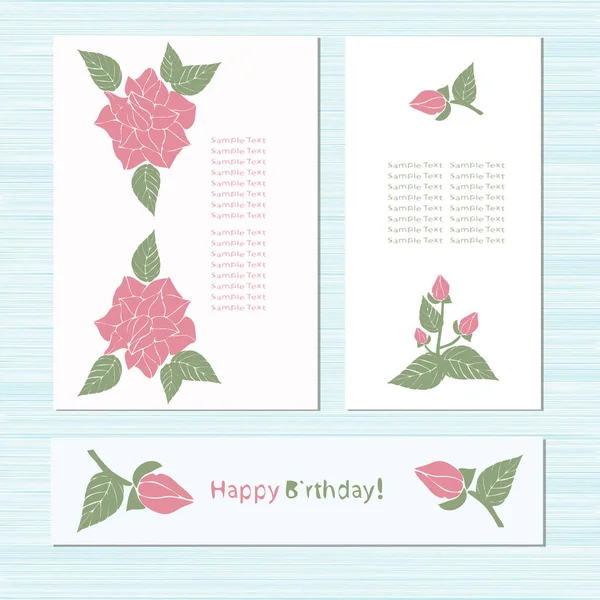 Pattern with pink flowers. Roses. Simple, gentle. Set. You can use as a template to schadbu, birthday, anniversary, date. — Stock Vector