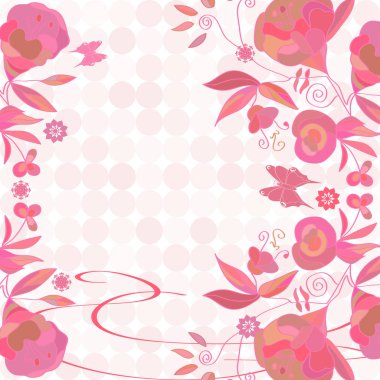 Güzel kart, çerçeve, arka plan. Pembe çiçekler. Doodle, kroki