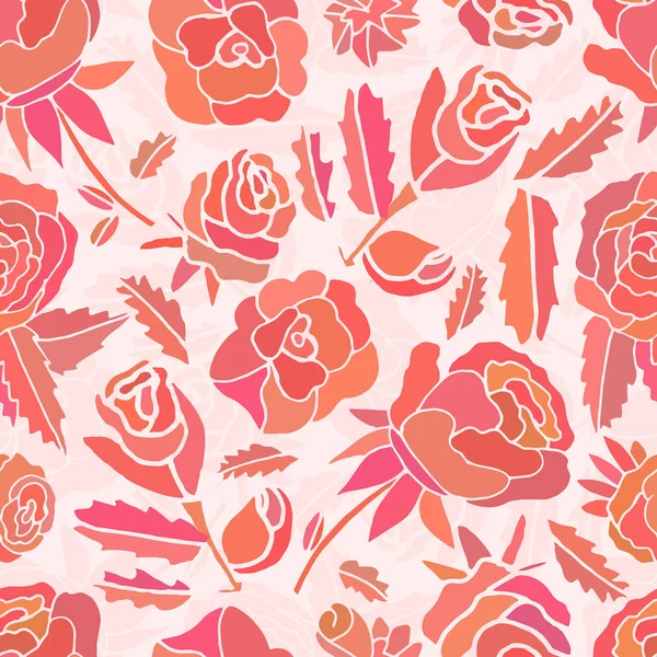 Rosas e flores cor de rosa. Sem emenda. Doodle... — Vetor de Stock