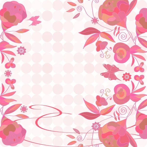 Schöne Karte, Rahmen, Hintergrund. rosa Blüten. Doodle, Skizze — Stockvektor