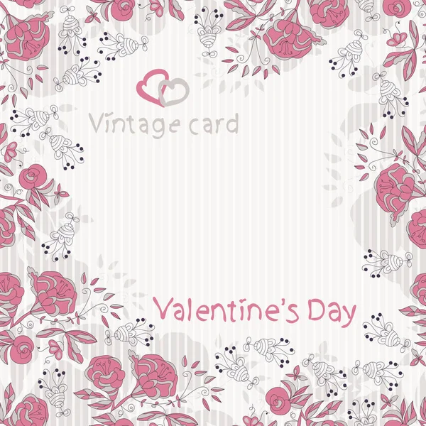 Винтажная открытка. Рамка, фон. День Святого Валентина. Doodle . — стоковый вектор