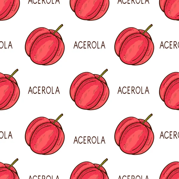 Acerola. Fruta. Boceto. Color. Sin costuras, fondo, textura, fondo de pantalla . — Vector de stock