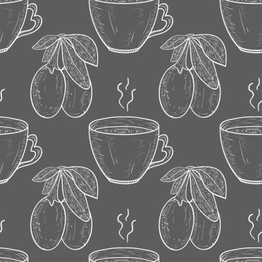 Goji. Meyve, yaprak, çay. Kroki. Tek sesli. Arka plan, duvar kağıdı, sorunsuz, doku. Gri arka planı.