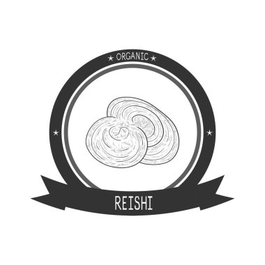 Reishi. Mushroom. Sketch. Monophonic. Logo, emblem. clipart
