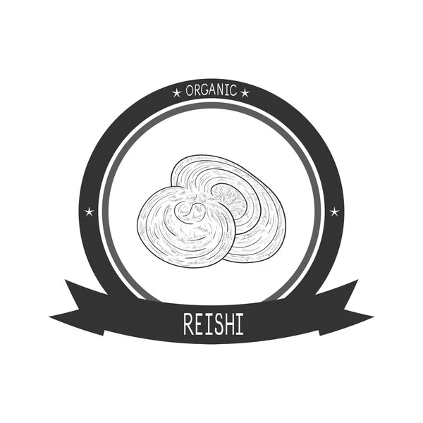 Reishi. Champiñones. Boceto. Monofónico. Logo, emblema . — Vector de stock