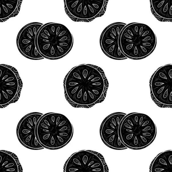 Noni. Fruit, section. Texture, wallpaper, seamless, background. Black silhouette. — Stock Vector