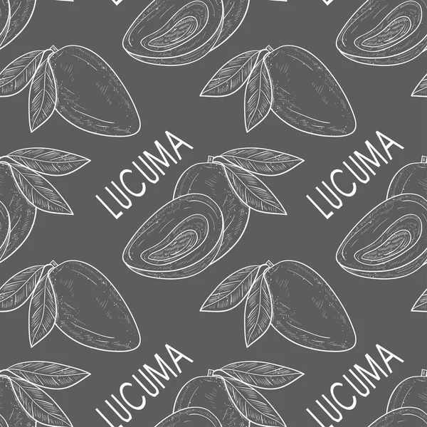 Lucuma. Früchte. nahtlos, Tapete, Textur. Skizze. grauer Hintergrund. — Stockvektor