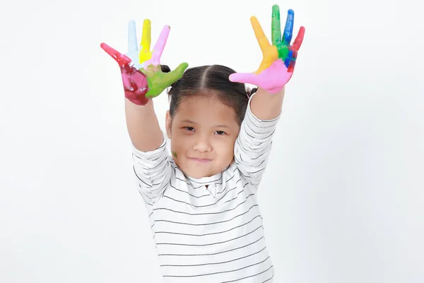 Ασιατικά Όμορφα Κοριτσάκια Μικρό Παιδί Χρώμα Ζωγραφικής Στα Χέρια Απομονώνονται — Φωτογραφία Αρχείου