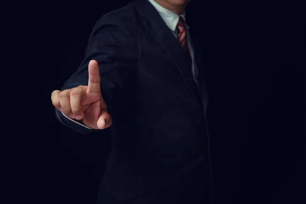 Businessman Wearing Black Suit Touch Index Finger Concept Business Industrial — Stock Photo, Image
