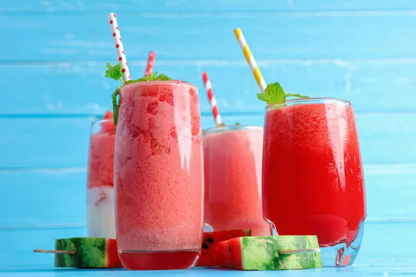 Summer Drinks Concept Cold Watermelon Juice Smoothies Refreshing Glass Old — Stock Photo, Image