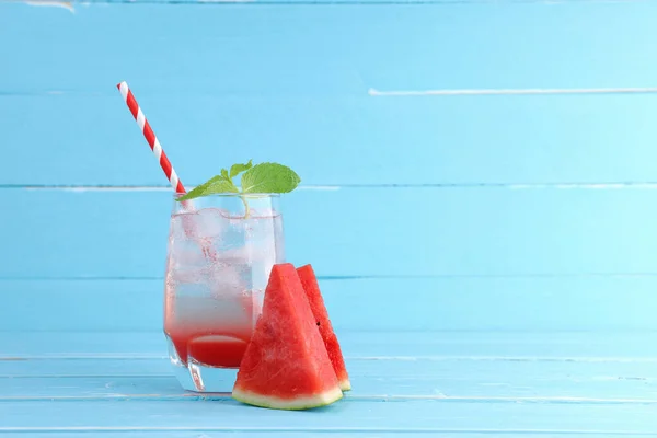 Drinks Summer Watermelon Mix Soda Watermelon Sliced Mint Leaves Cold — Stock Photo, Image