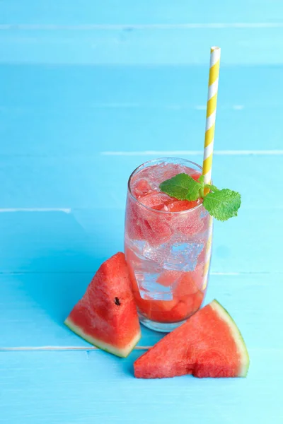 Drinks Summer Watermelon Mix Soda Watermelon Sliced Mint Leaves Cold — Stock Photo, Image