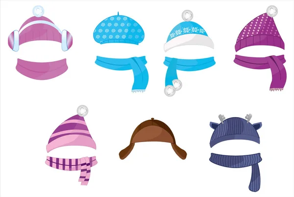 Ensemble de chapeaux et foulards pour garçons et filles — Image vectorielle