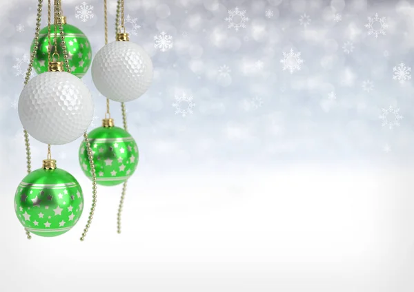 Natal e bolas de golfe no fundo do bokeh. Ilustração 3D — Fotografia de Stock