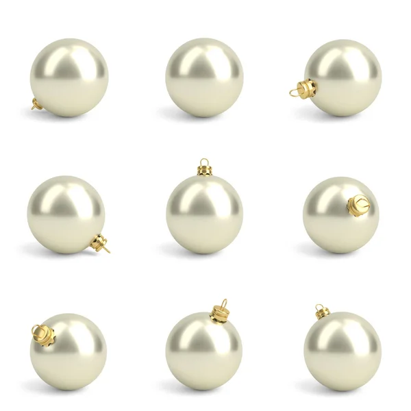 Collection of silver christmas balls. White isolated. 3D render — Stock Photo, Image