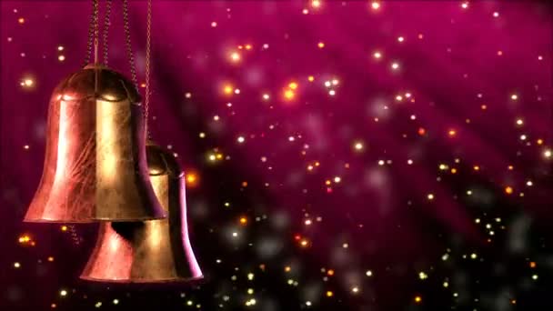 Due campane di Natale rotanti con sfondo glitter bokeh. loop senza soluzione di continuità. Rendering 3D — Video Stock