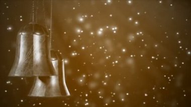 iki altın Noel çanları glitter bokeh arka plan ile döner. Sorunsuz döngü. 3D render