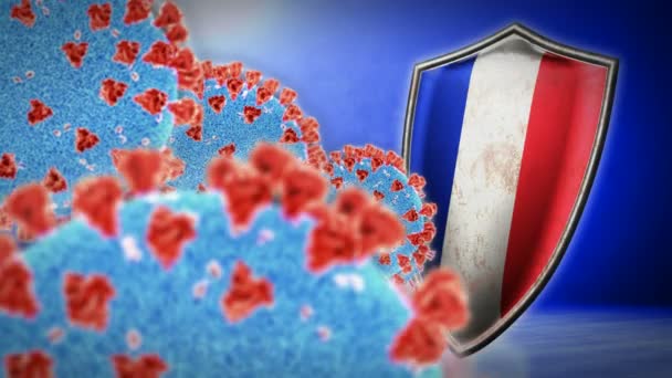 프랑스의 코로나 바이러스 와의 싸움 - 3 차원으로 바다없는 고리 애니메이션 — 비디오