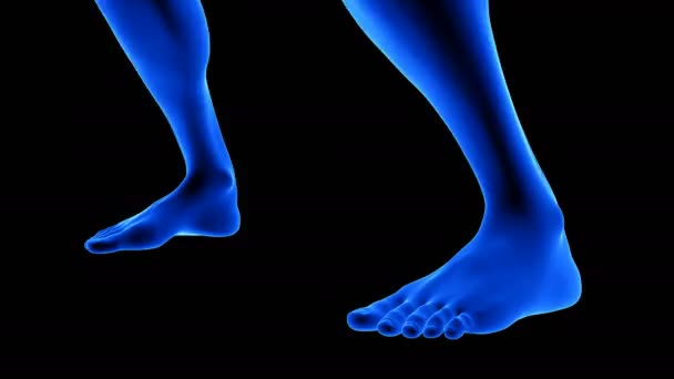 Close-up on dancing feet - blue neon legs animation - black background — Stock Video