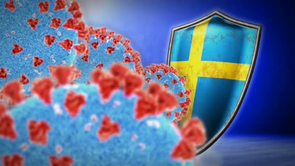 कोरोनावायरस के साथ स्वीडन की लड़ाई 3 डी रेंडर सीमलेस लूप एनिमेशन — स्टॉक वीडियो