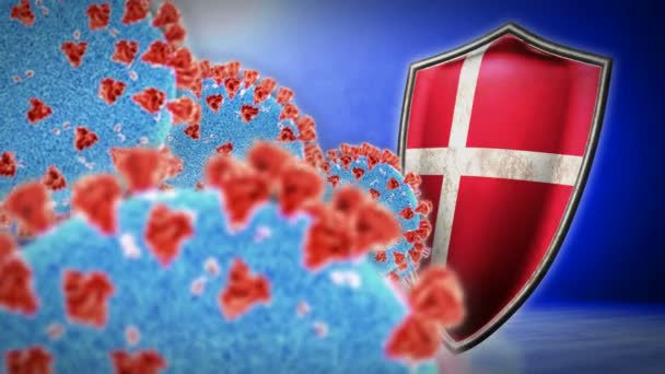 丹麦与Coronavirus的战斗- 3D渲染无缝循环动画 — 图库视频影像