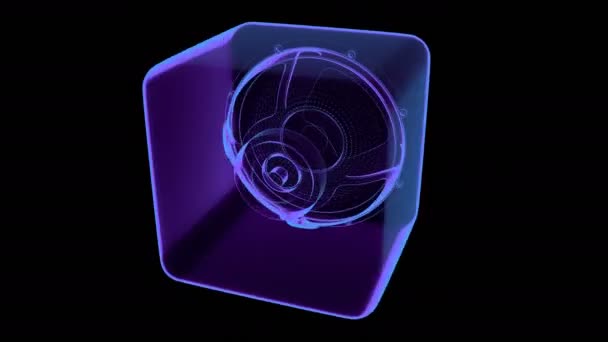 Nahtloser vj musical motion loop - rotierender Neon-Lautsprecher. 3D-Renderer — Stockvideo