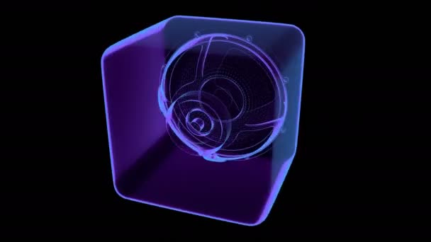 Naadloze vj muzikale beweging lus - roterende neon luidspreker. 3D-weergave — Stockvideo