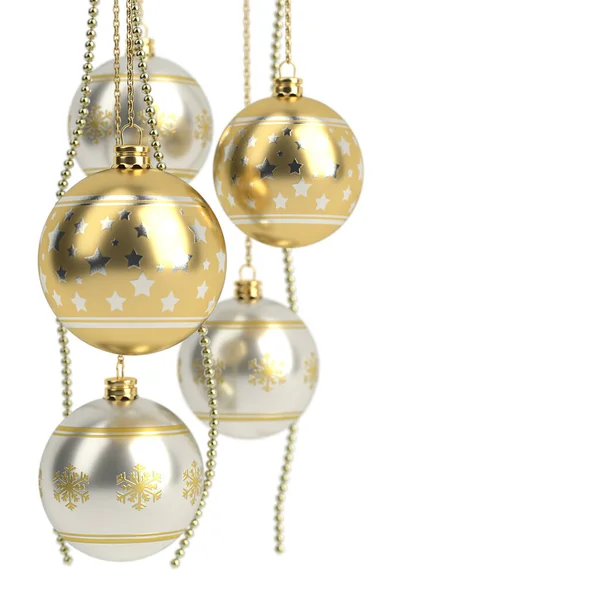 Golden christmas bulbs isolated on white background. 3D render — Stock Photo, Image