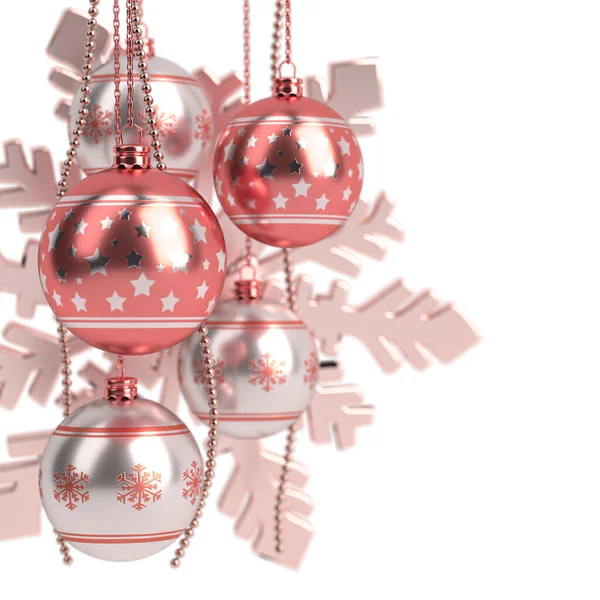 Glanzende rode kerstbollen geïsoleerd op witte achtergrond. 3D-weergave — Stockfoto