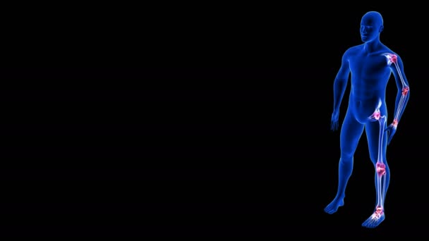 Wspólna animacja bólu z boku. Blue Human Anatomy Body 3D Scan render - obracająca się pętla bezszwowa na czarnym tle — Wideo stockowe