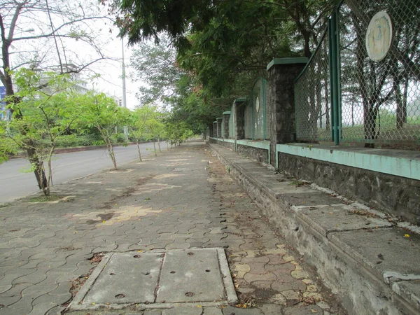 Beautiful Landscape Scenic View Empty Road Footpath Paver Blocks — Stock Photo, Image