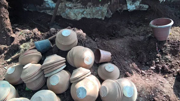 Scenic View Earthen Pots Plantation — Stock Photo, Image