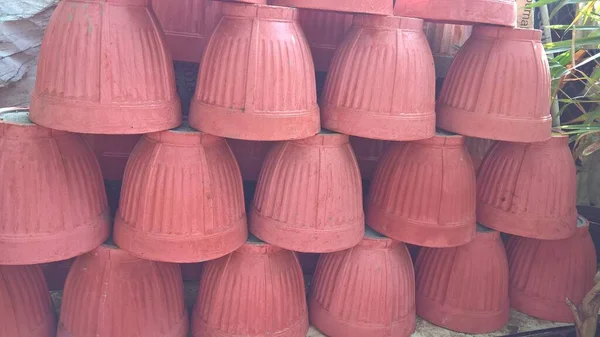 Scenic View Earthen Pots Plantation — Stock Photo, Image