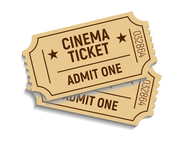 Vector Two Designed Cinema Tickets Close Top View Isolated White — Stock Vector