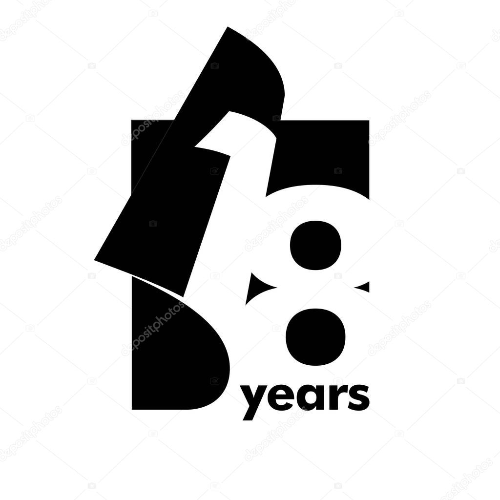 Vector 18 years anniversary logotype. Isolated black logo 18th jubilee on white background