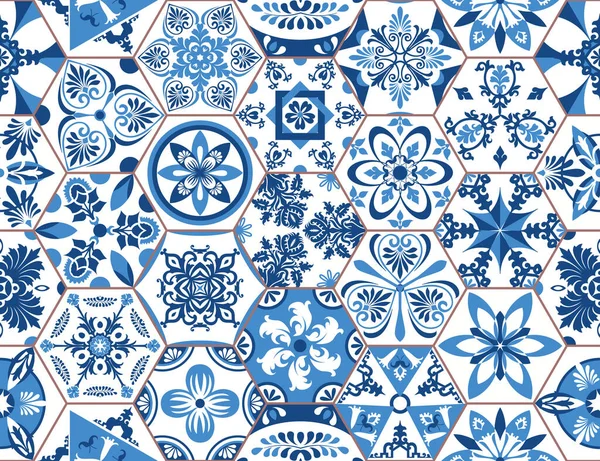 Patrón Vectores Baldosas Geométricas Lisboa Azulejos Mosaico Hexagonales Retro Portugueses — Archivo Imágenes Vectoriales