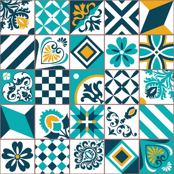 Patrón Vectores Baldosas Geométricas Lisboa Azulejos Mosaico Hexagonales Retro Portugueses — Archivo Imágenes Vectoriales