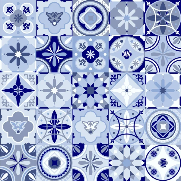 Padrão Vetorial Azulejos Geométricos Lisboa Mosaicos Hexagonais Retro Portugueses Espanhóis —  Vetores de Stock