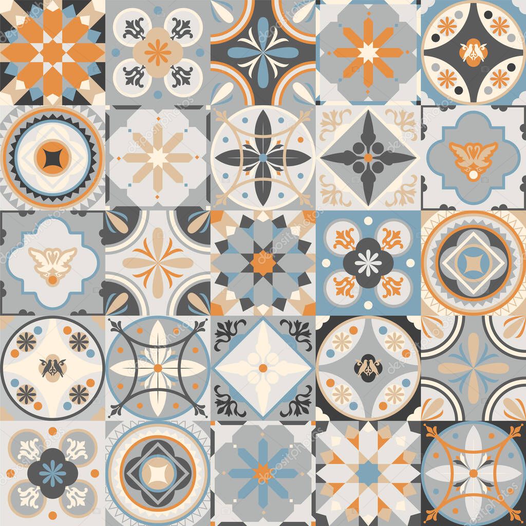 Lisbon Geometric Tile Vector Pattern, Mediterranean Mosaic Tiles