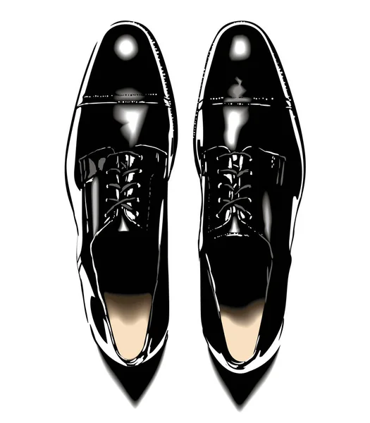 Black Men Glossy Patent Leather Shoes Vector Photorealistic Illustration White — Stock Vector