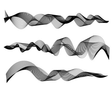 Beyaz arkaplanda soyut ses dalgaları izole edildi. Dijital müzik sinyali, vektör illüstrasyonunu şekillendirir. Müzik kaydı dalga formu