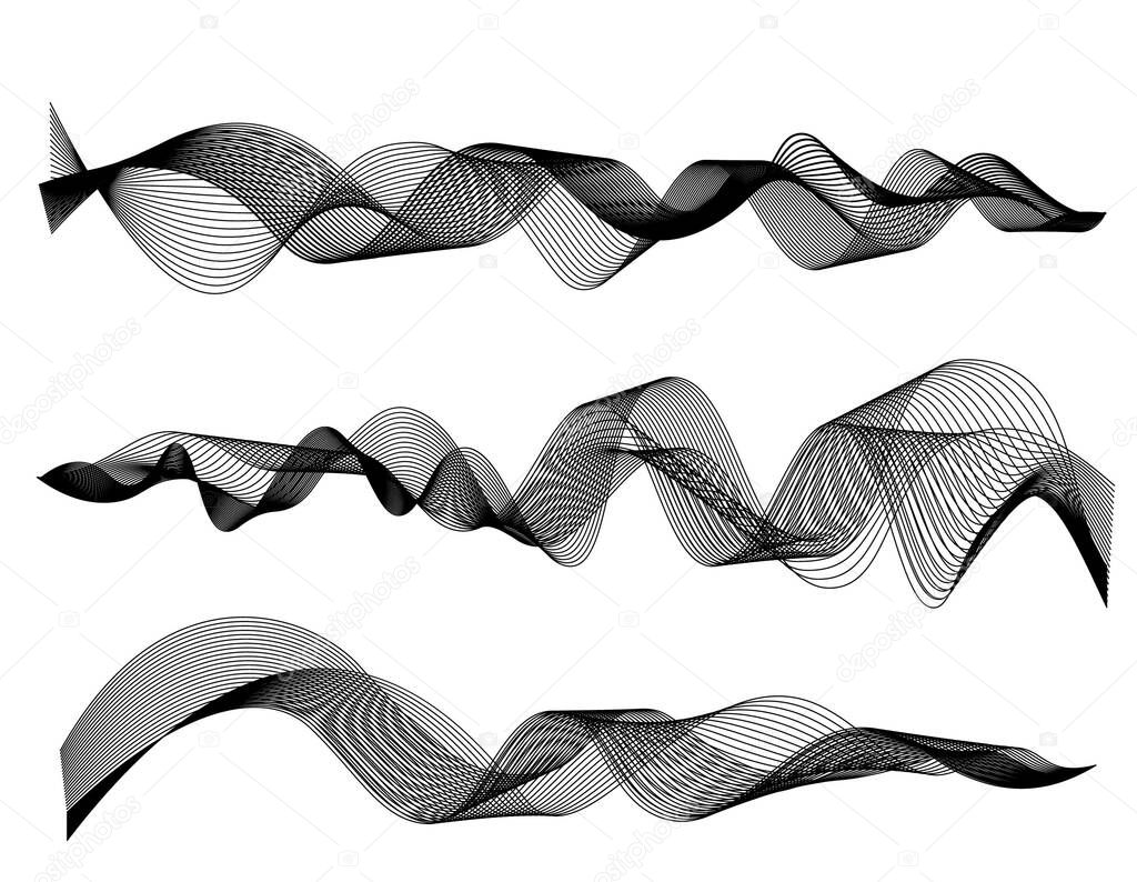 Abstract sound waves isolated on white background. Digital music signal soundwave shapes vector illustration. Music audio record waveform