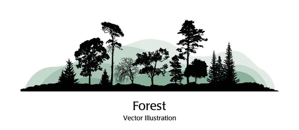 Landscape Silhouettes Mountains Forests Natural Panoramic View Vector Illustration — Stock Vector
